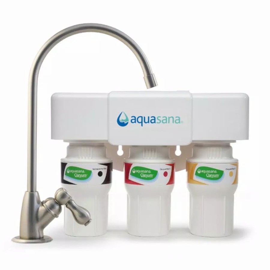 Water Filters * | Water Filtration Systems Aquasana 3-Stage Under Counter Water Filtration System With Faucet In Brushed Nickel