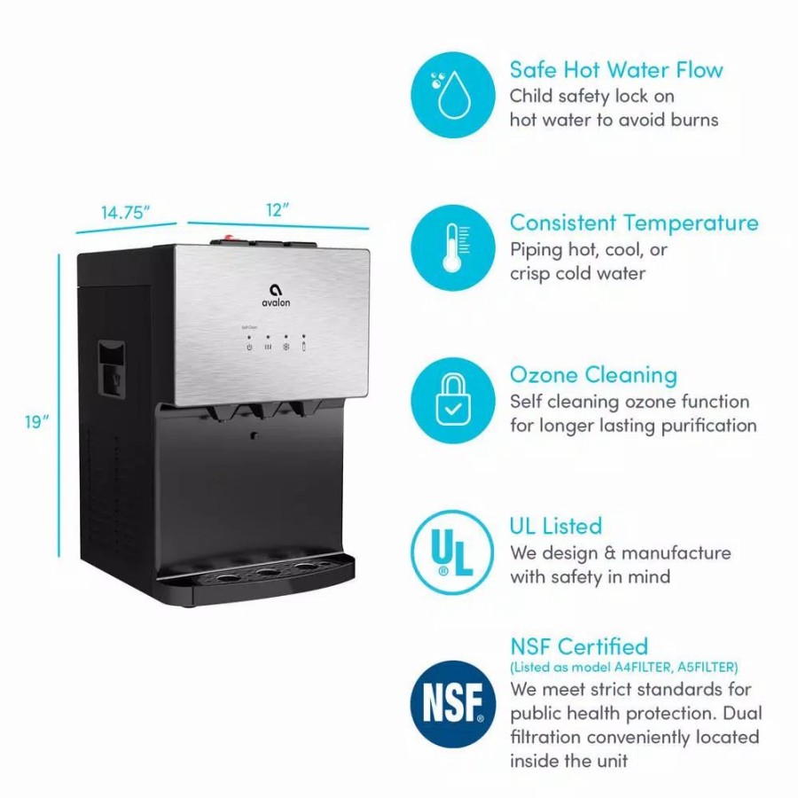 Water Filters * | Water Dispensers Avalon A12 Countertop Bottleless Water Dispenser, 3 Temperatures, Self-Cleaning, Stainless Steel