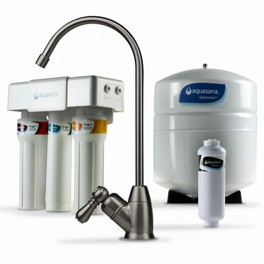 Water Filters * | Water Filtration Systems Aquasana Optimh2O Reverse Osmosis Claryum Under-Counter Water Filtration System With Brushed Nickel Faucet