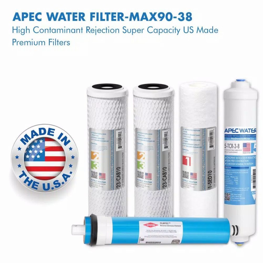 Water Filters * | Water Filtration Systems Apec Water Systems Ultimate Complete Replacement Filter Set For 90 Gpd Reverse Osmosis System With Upgraded 3/8 D Tubing Quick Dispense
