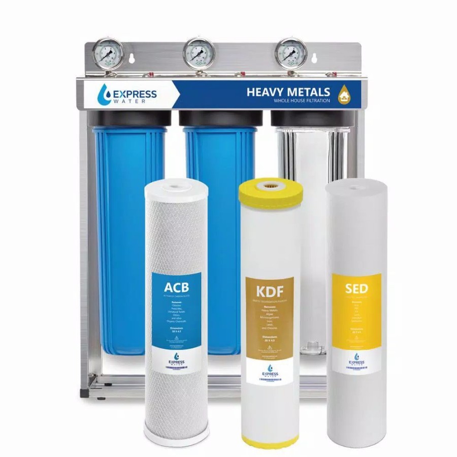 Water Filters * | Water Filtration Systems Express Water Express Water 3 Stage Whole House Water Filtration System Sediment, Kdf, Carbon Includes Pressure Gauges And More