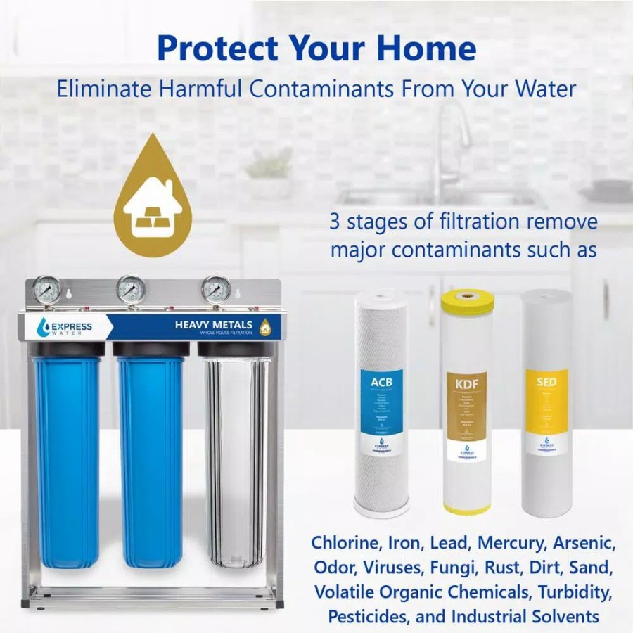 Water Filters * | Water Filtration Systems Express Water Express Water 3 Stage Whole House Water Filtration System Sediment, Kdf, Carbon Includes Pressure Gauges And More