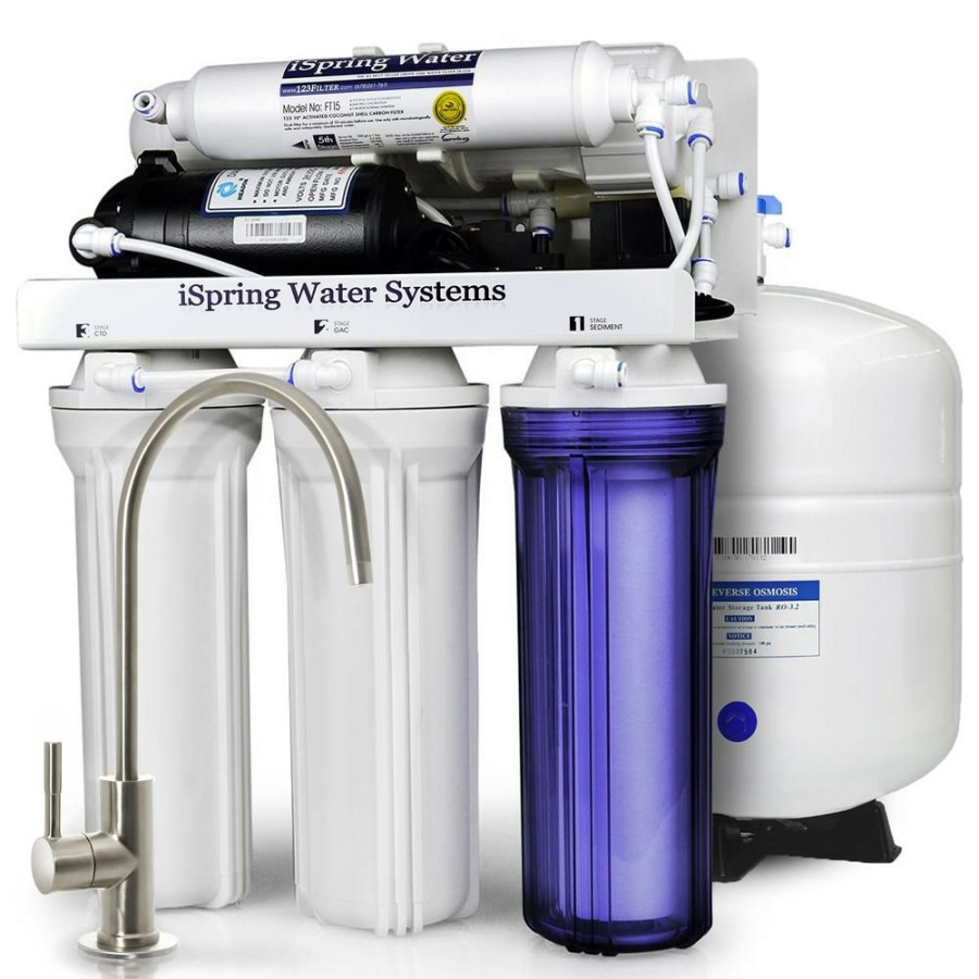 Water Filters * | Water Filtration Systems Ispring 5-Stage 100 Gpd Reverse Osmosis Water Filtration System With Booster Pump 3.2 Gallon Tank And Brushed Nickel Faucet