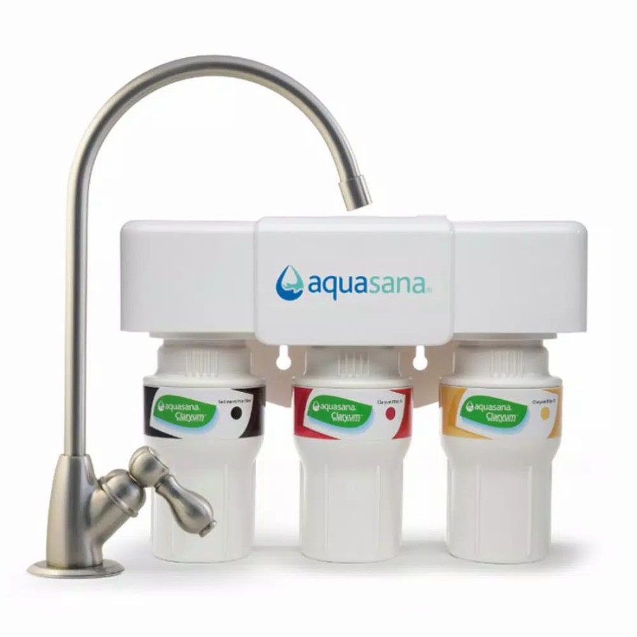 Water Filters * | Water Filtration Systems Aquasana 3-Stage Max Flow Under Counter Water Filtration System With Faucet In Brushed Nickel