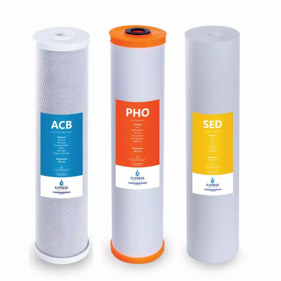 Water Filters * | Replacement Water Filters Express Water Express Water Whole House Anti Scale Filter Set Sediment, Carbon Block, Polyphosphate 5 Micron 4.5" X 20" Inch
