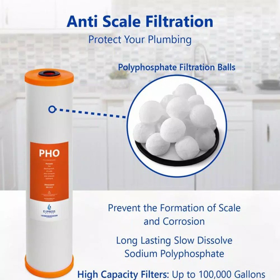 Water Filters * | Replacement Water Filters Express Water Express Water Whole House Anti Scale Filter Set Sediment, Carbon Block, Polyphosphate 5 Micron 4.5" X 20" Inch