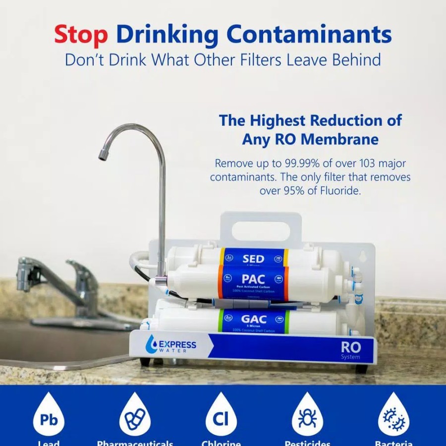 Water Filters * | Water Filtration Systems Express Water Express Water Countertop Reverse Osmosis Water Filtration System 4 Stage Ro Water Filter With Faucet