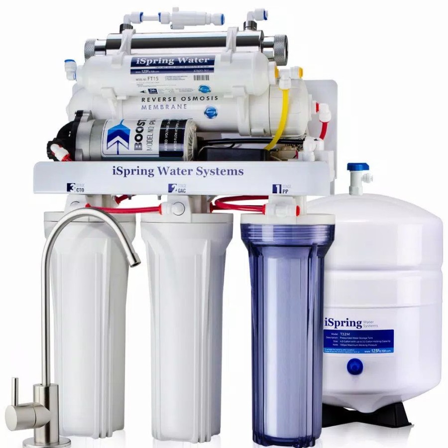Water Filters * | Water Filtration Systems Ispring 6-Stage Under Sink Reverse Osmosis Drinking Water Filtration System With Booster Pump And Uv Filter, 100Gpd