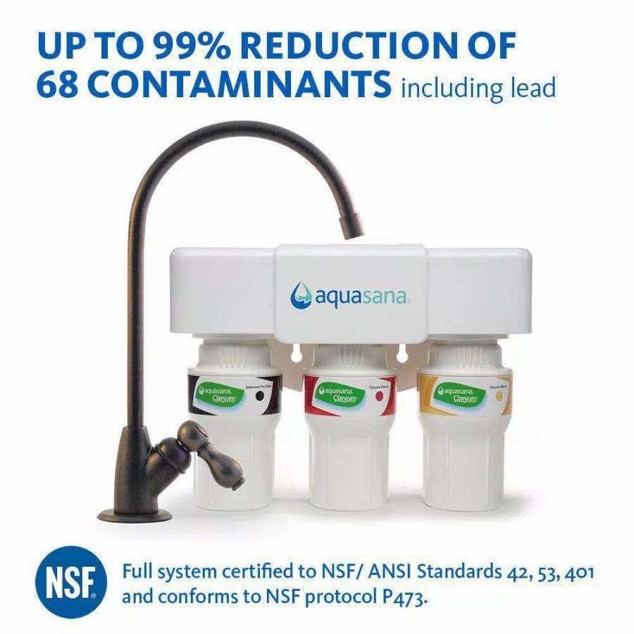 Water Filters * | Water Filtration Systems Aquasana 3-Stage Under Counter Water Filtration System With Faucet In Oil Rubbed Bronze