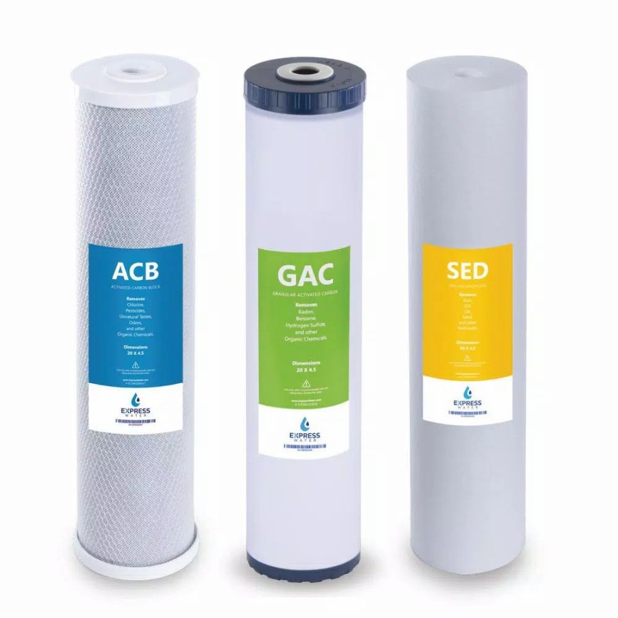 Water Filters * | Replacement Water Filters Express Water Express Water Whole House Water Filter Set Replacement Kit Sediment, Charcoal, Carbon 5 Micron 4.5" X 20" Inch