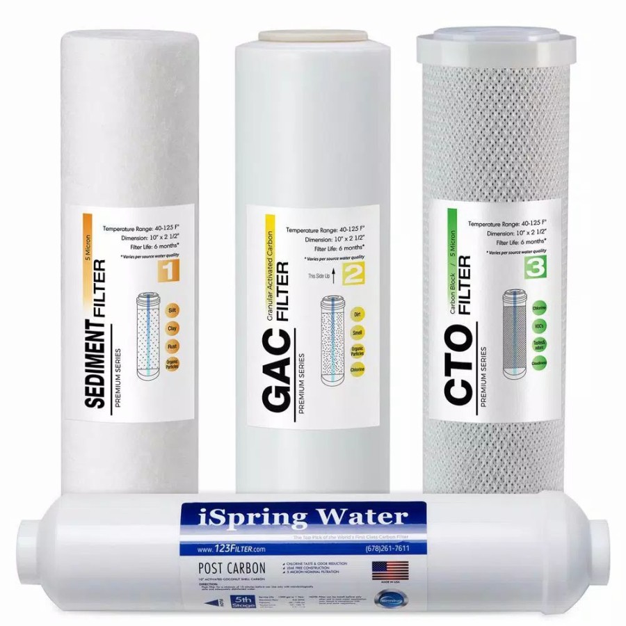 Water Filters * | Water Filtration Systems Ispring Ro System 6-Month Supply Replacement Water Filter Cartridges Pack Of 4 Filters, Sediment, Cto, Gac And Post-Carbon