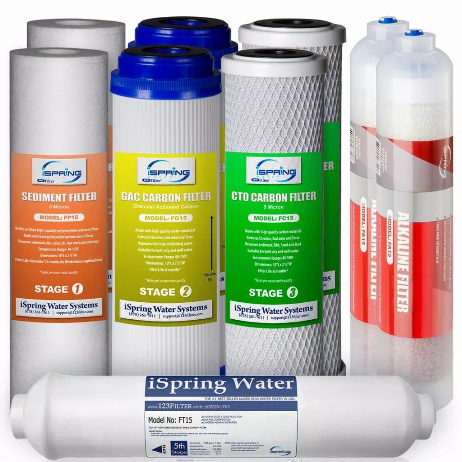 Water Filters * | Water Filtration Systems Ispring 1-Year Replacement Supply Filter Cartridge Pack Set For 6-Stage Alkaline Mineral Reverse Osmosis Ro Systems