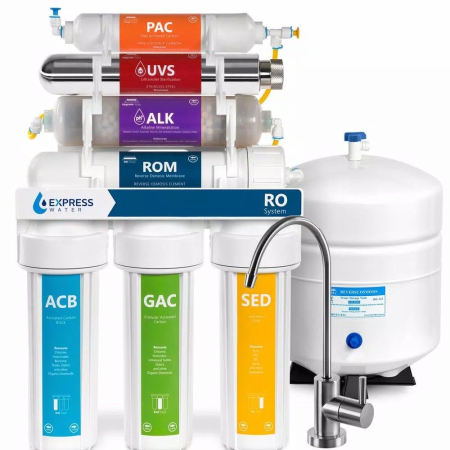 Water Filters * | Water Filtration Systems Express Water Express Water Uv Reverse Osmosis Water Filtration System 11 Stage Uv Water Filter With Faucet And Tank 100 Gdp