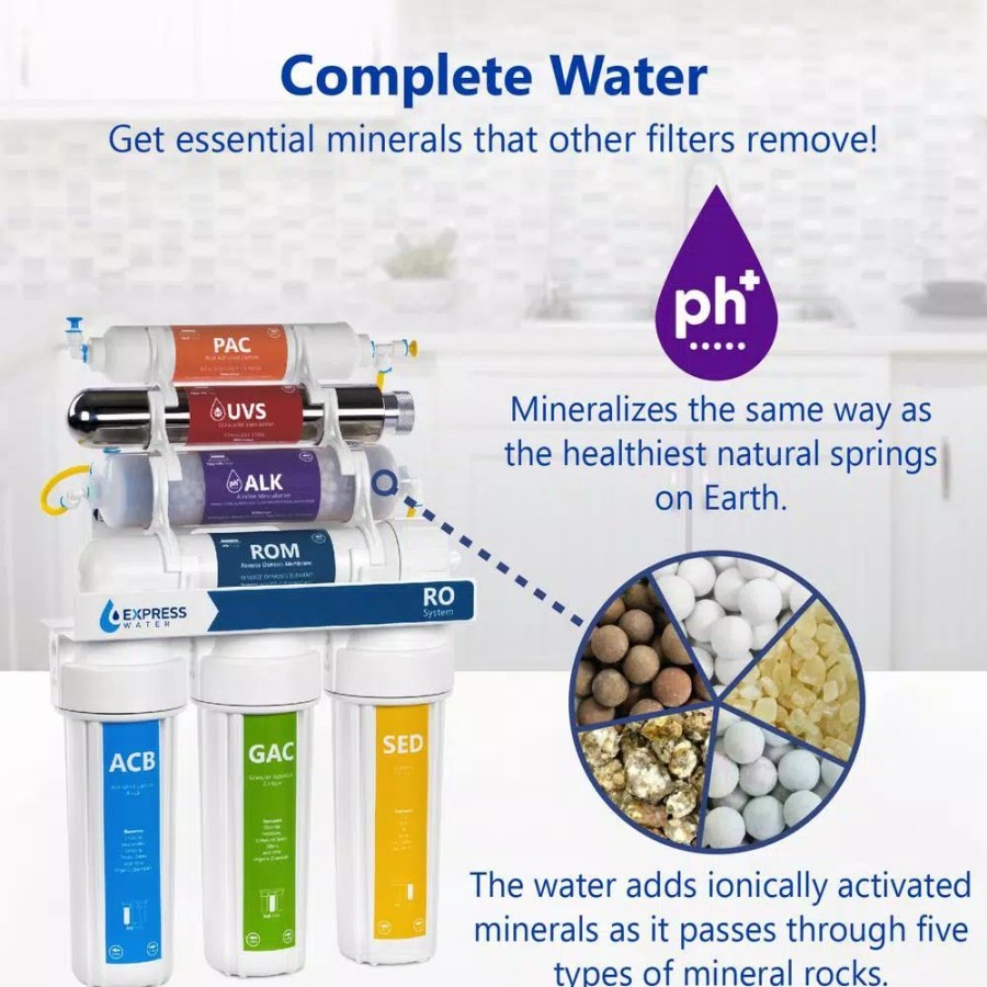 Water Filters * | Water Filtration Systems Express Water Express Water Uv Reverse Osmosis Water Filtration System 11 Stage Uv Water Filter With Faucet And Tank 100 Gdp