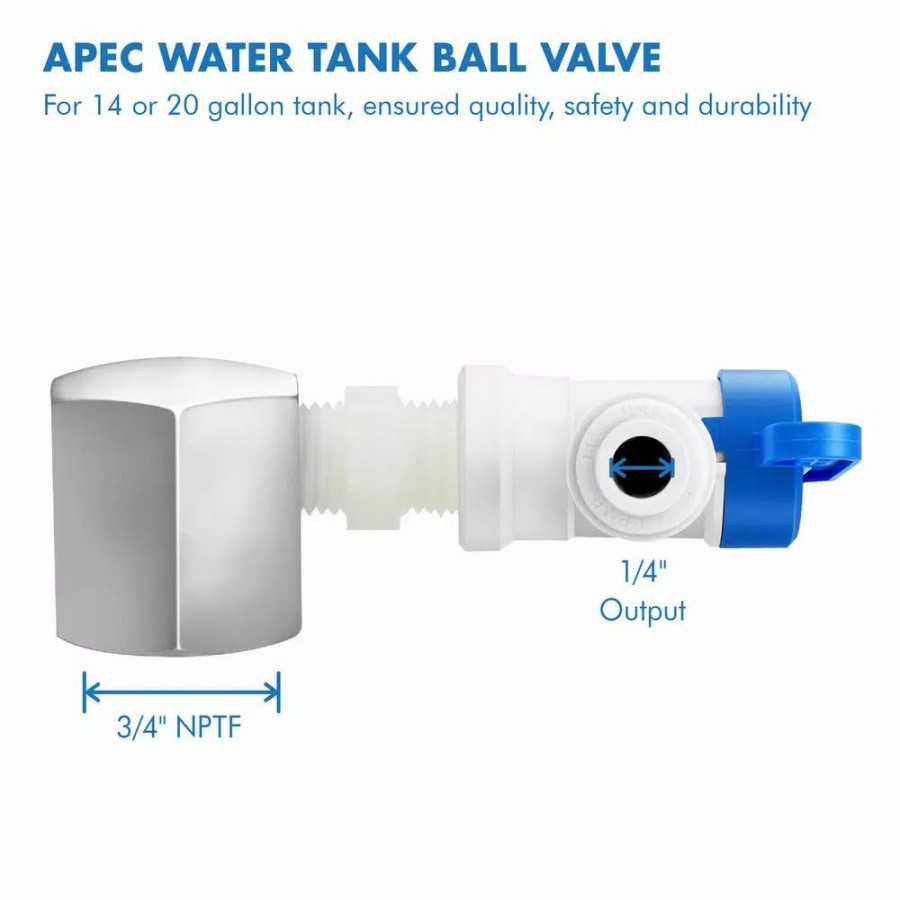 Water Filters * | Water Filter Parts Apec Water Systems Tank Ball Valve 3/4 In. Nptf 1/4 In. Output For Reverse Osmosis Storage Tank (Standard System With 14/20 Gal. Tank)