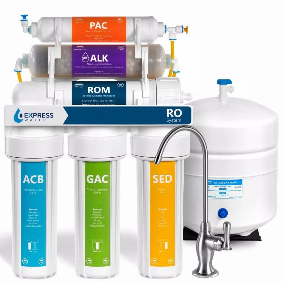 Water Filters * | Water Filtration Systems Express Water Express Water Reverse Osmosis Alkaline Water Filtration System 10 Stage Ro Water Filter With Faucet And Tank 50 Gpd