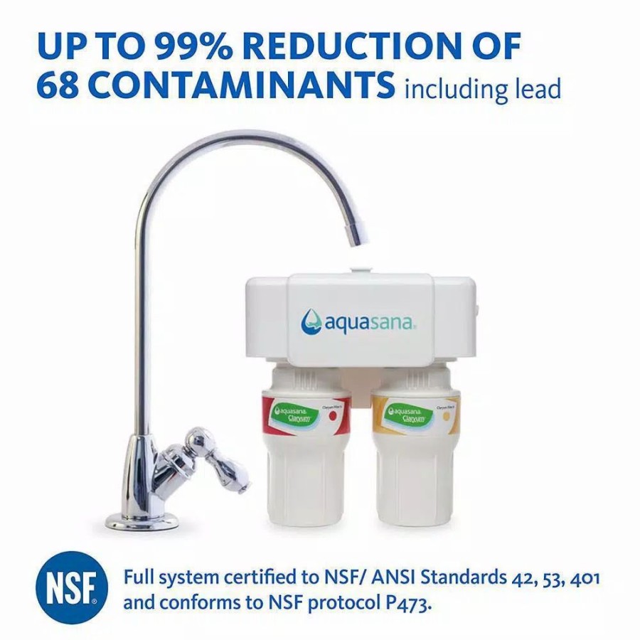 Water Filters * | Water Filtration Systems Aquasana 2-Stage Under Counter Water Filtration System With Chrome Finish Faucet