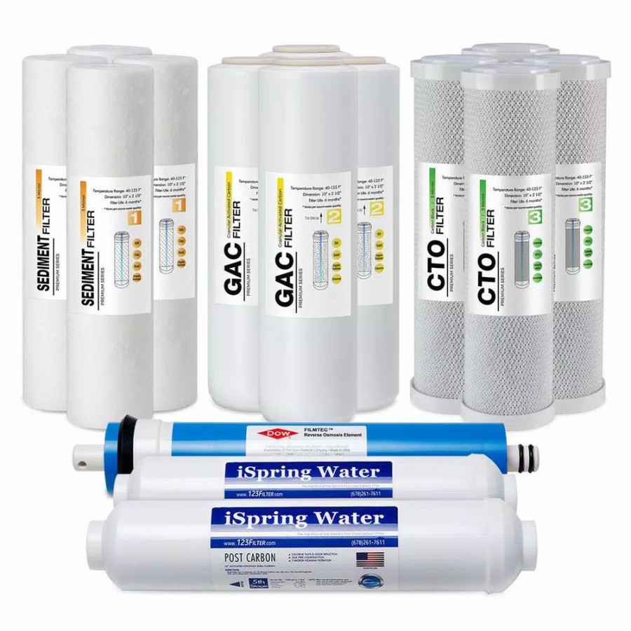 Water Filters * | Water Filtration Systems Ispring 5-Stage Reverse Osmosis 2-Year Replacement Water Filter Pack Set With 100 Gpd Ro Membrane Cartridge 10 In. X 2.5 In.
