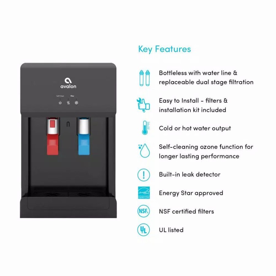 Water Filters * | Water Dispensers Avalon Countertop Self Cleaning Touchless Bottle Less Water Cooler Dispenser, Hot/Cold Water, Nsf/Ul/Energy Star, Black