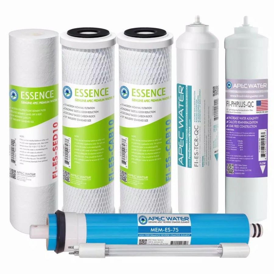 Water Filters * | Replacement Water Filters Apec Water Systems Essence Complete Replacement Filter Set For Roes-Phuv75 Ph Enhanced Uv Sanitizing 7-Stages Ro Water System