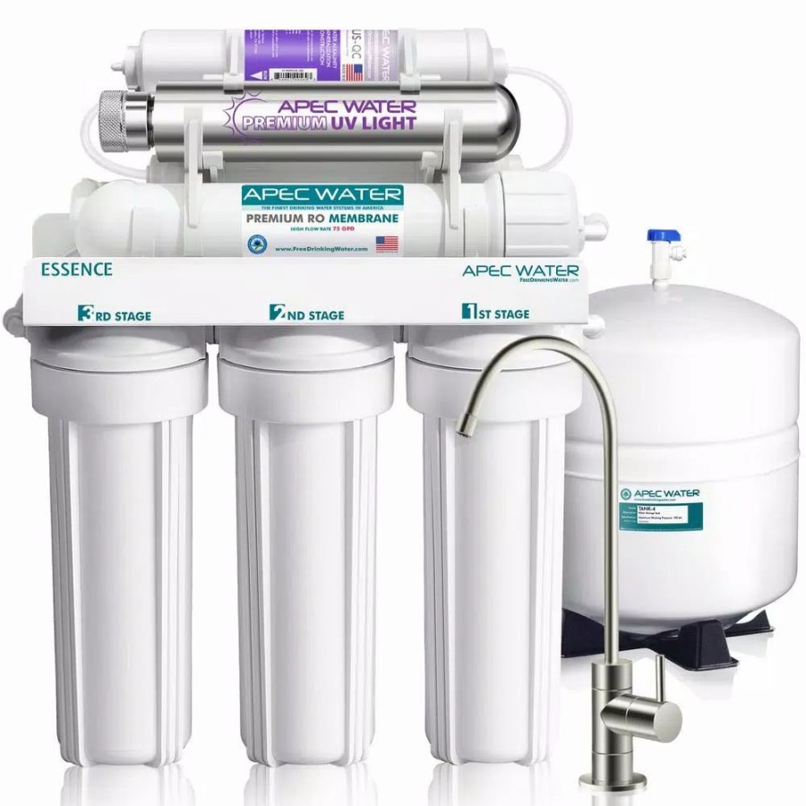 Water Filters * | Water Filtration Systems Apec Water Systems Essence 75 Gpd 7-Stage Reverse Osmosis Water Filtration System With Alkaline Mineral Ph+ And Uv Ultra-Violet Sterilizer
