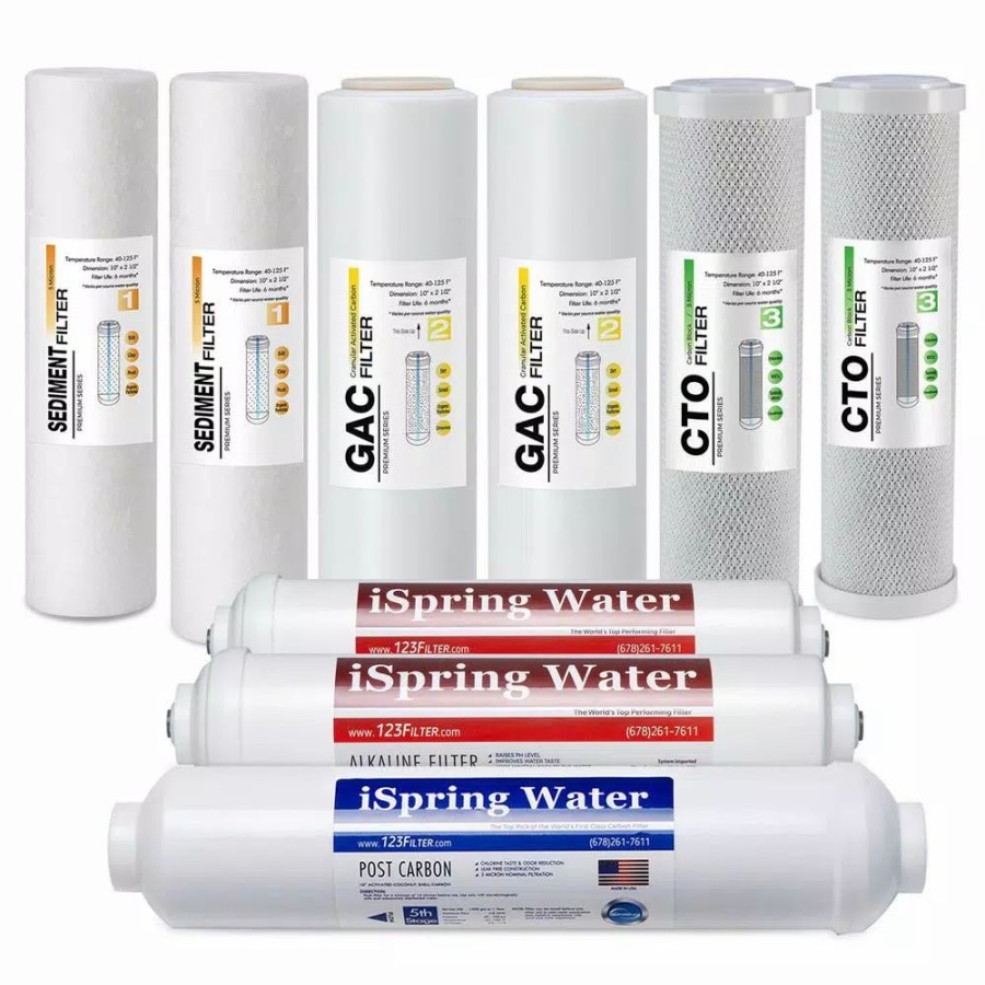 Water Filters * | Water Filtration Systems Ispring 6-Stage Reverse Osmosis Ro Systems 1-Year Replacement Water Filter Cartridge Pack, With Alkaline, Ph+, 10 In. X 2.5 In.