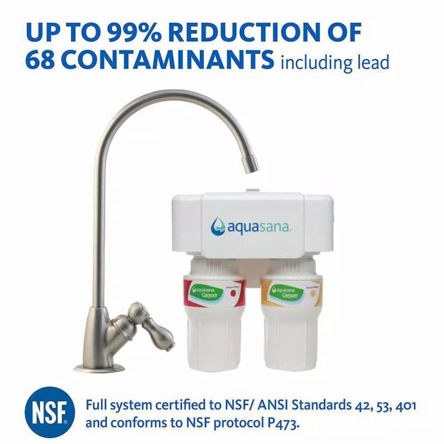 Water Filters * | Water Filtration Systems Aquasana 2-Stage Under Counter Water Filtration System With Brushed Nickel Finish Faucet