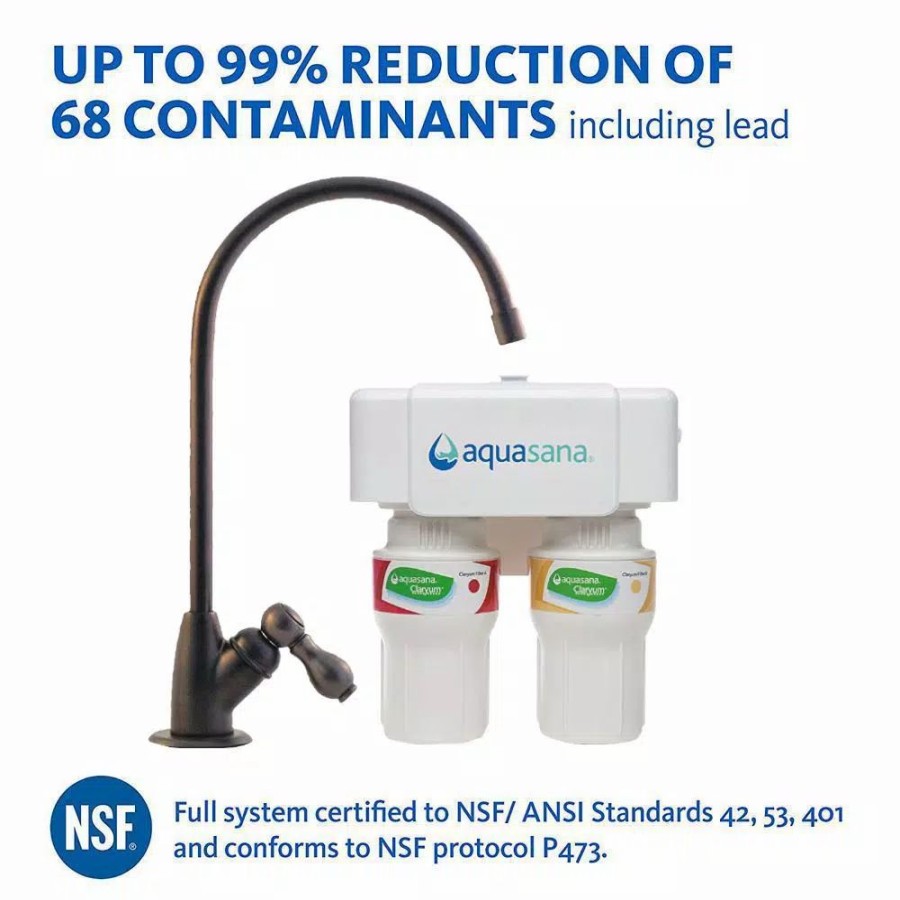 Water Filters * | Water Filtration Systems Aquasana 2-Stage Under Counter Water Filtration System With Oil Rubbed Bronze Faucet