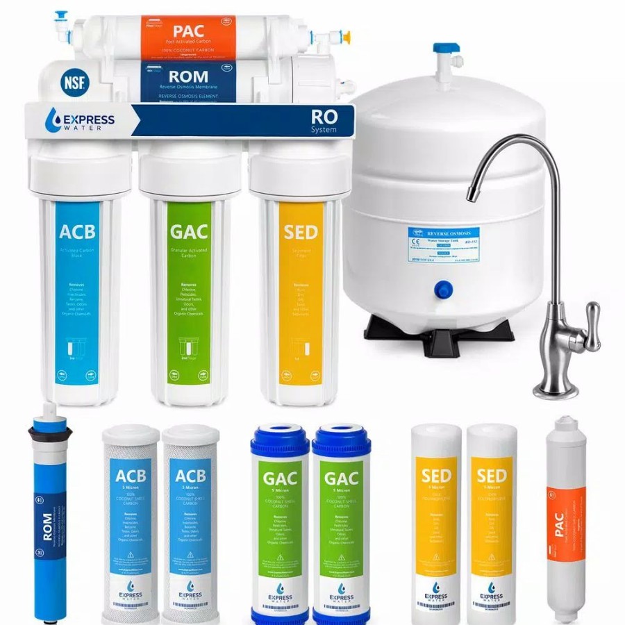 Water Filters * | Water Filtration Systems Express Water Express Water Reverse Osmosis 5 Stage Water Filtration System Nsf Certified Faucet, Tank And 4 Filters 50 Gpd