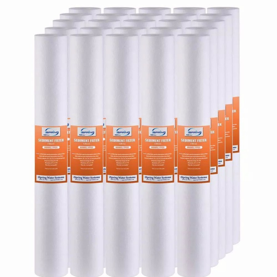 Water Filters * | Water Filtration Systems Ispring High Capacity 20 In. X 2.5 In. Water Filter Replacement Cartridges Fine Sediment Filter 5 Micron (25-Pack)
