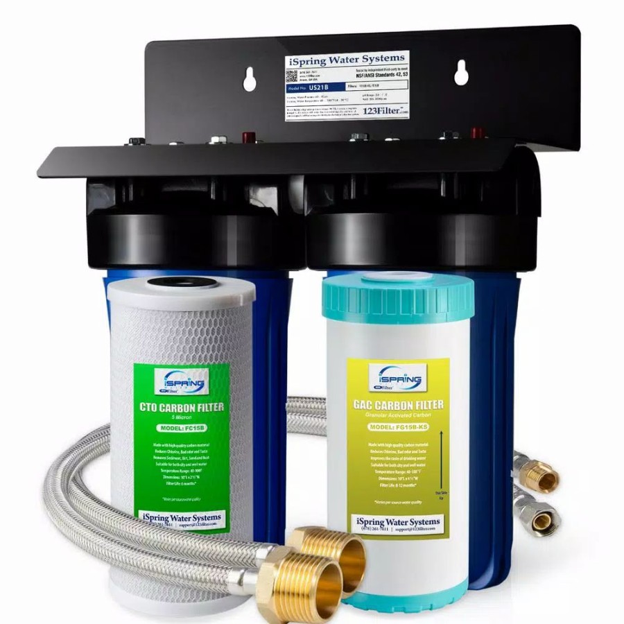 Water Filters * | Water Filtration Systems Ispring 10 In. X 4.5 In. Heavy Duty 2-Stage Undersink Water Filtration System With Premium Carbon Filter And Direct Connect Hose