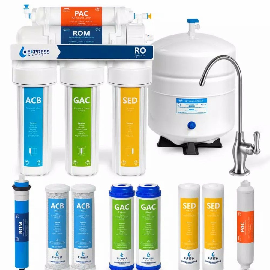 Water Filters * | Water Filtration Systems Express Water Express Water Reverse Osmosis 5 Stage Water Filtration System Nsf Certified Faucet, Tank And 4 Filters 100 Gpd
