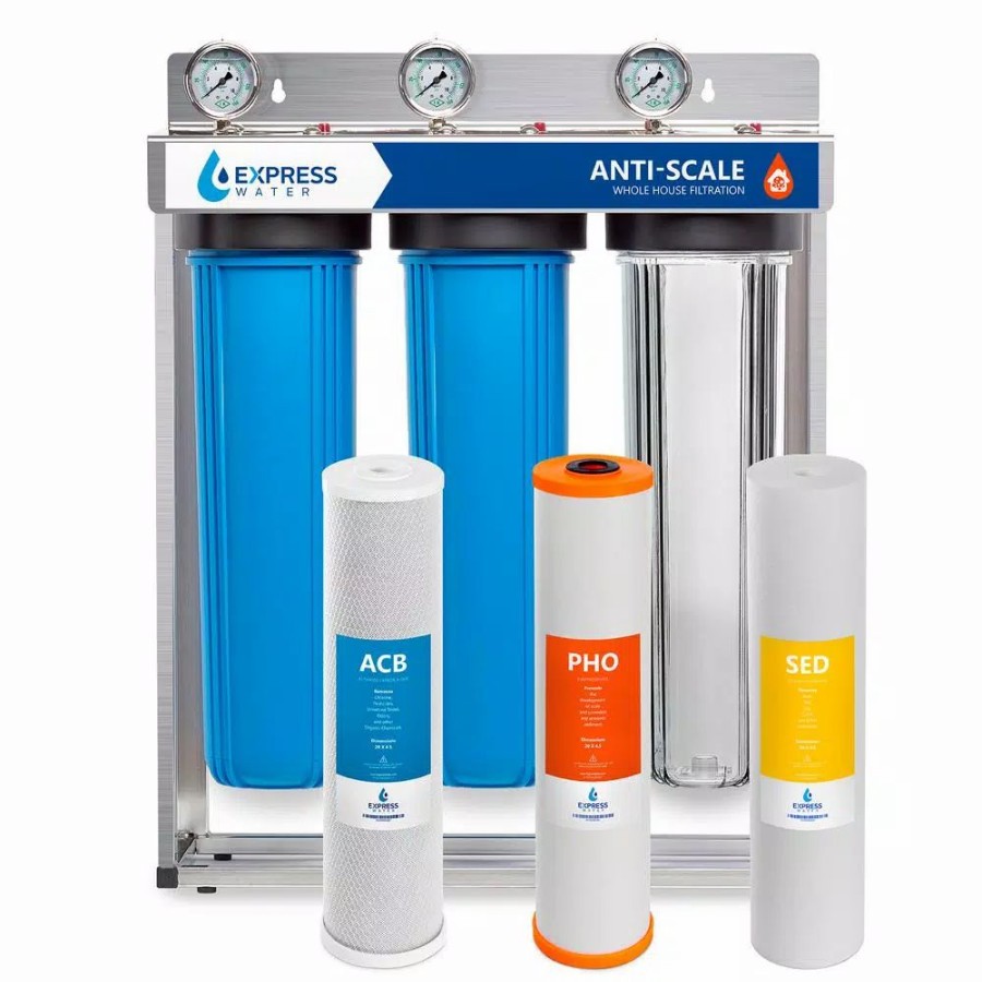 Water Filters * | Water Filtration Systems Express Water Express Water 3 Stage Whole House Water Filtration System Sediment, Pho, Carbon Includes Pressure Gauges And More