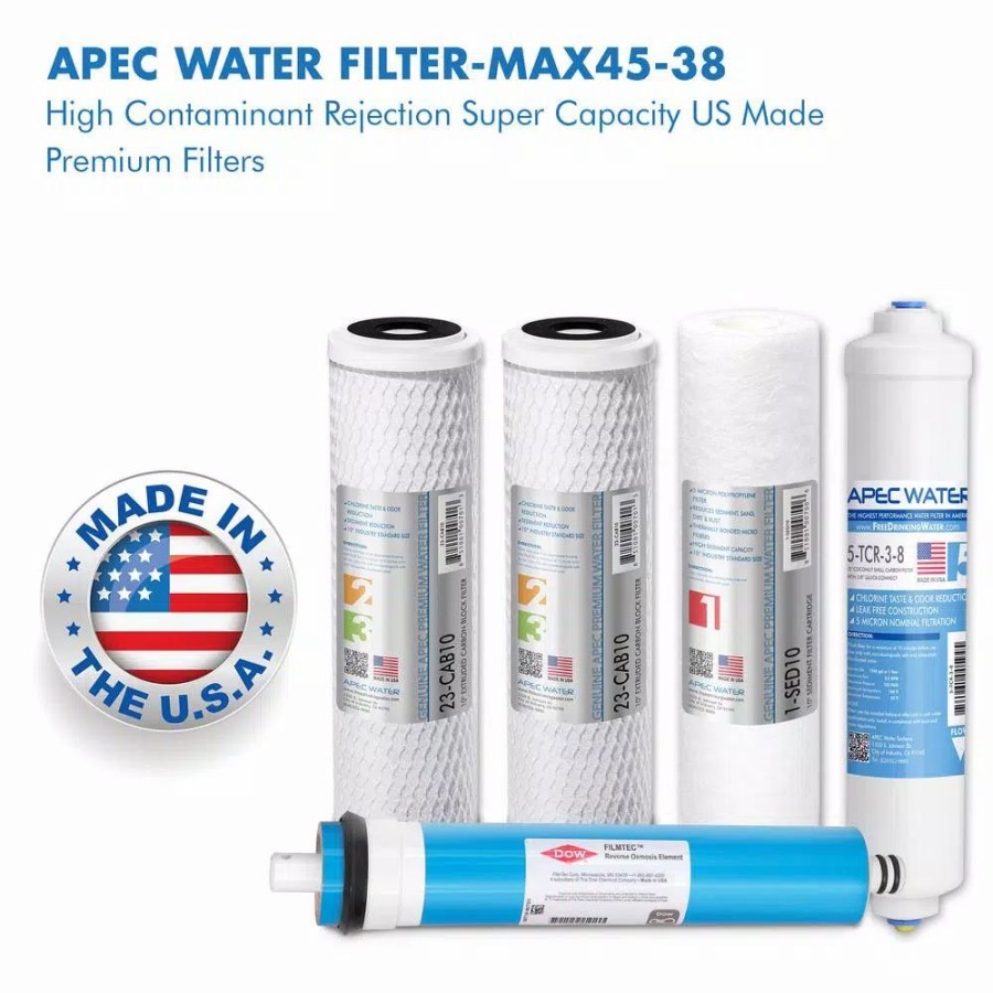 Water Filters * | Replacement Water Filters Apec Water Systems Ultimate High Flow W/Upgraded 3/8 In. Output Reverse Osmosis System 50 Gpd Stage 1-5 Replacement Water Filter Cartridge