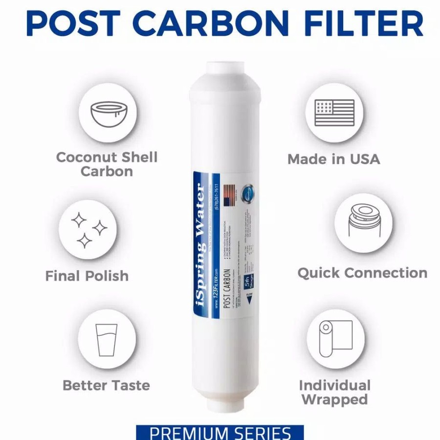 Water Filters * | Replacement Water Filters Ispring Ft15Us Premium Universal Inline Activated Post Carbon Replacement Water Filter Cartridge With Quick Connect Fittings