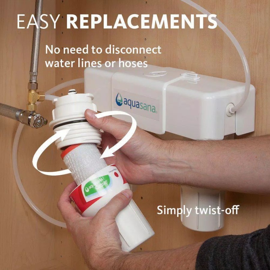 Water Filters * | Water Filtration Systems Aquasana 3-Stage Max Flow Under Counter Water Filtration System With Faucet In Chrome