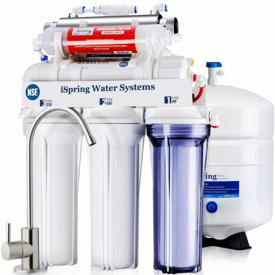 Water Filters * | Water Filtration Systems Ispring 7-Stage Under-Sink Reverse Osmosis Ro Drinking Water Filtration System With Alkaline Filter And Uv Filter, Nsf Certified