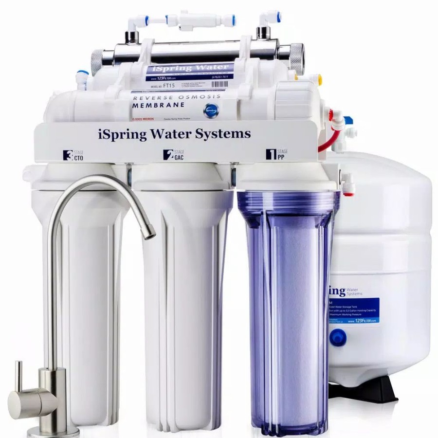 Water Filters * | Water Filtration Systems Ispring Rcc7U 6-Stage With Uv Water Filter 75Gpd Under Sink Reverse Osmosis Drinking Water Filtration System
