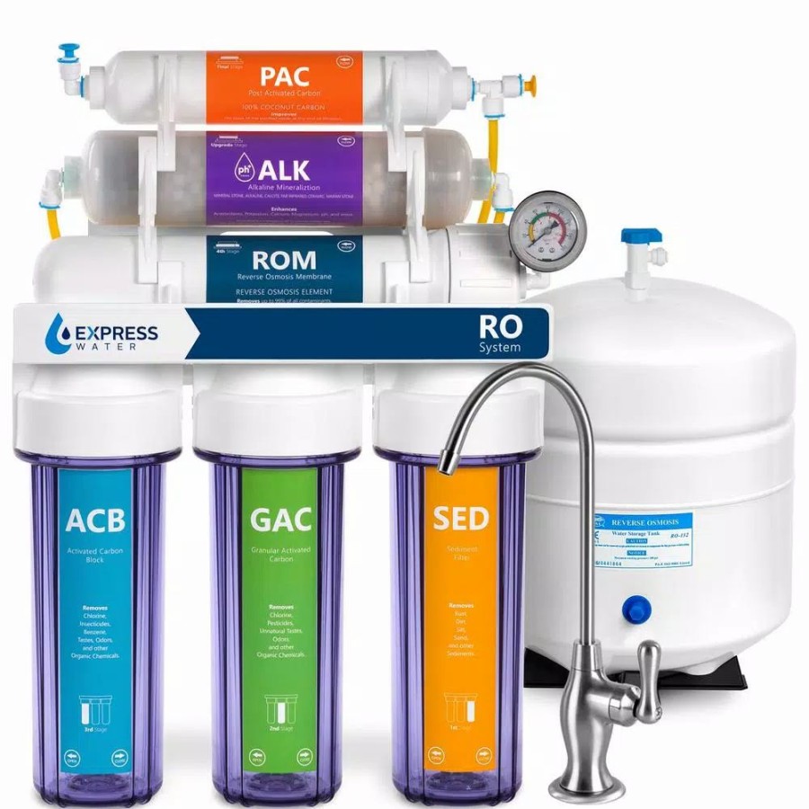 Water Filters * | Water Filtration Systems Express Water Reverse Osmosis Alkaline Water Filtration System 10 Stage Ro Water Filter With Faucet And Tank 100 Gpd