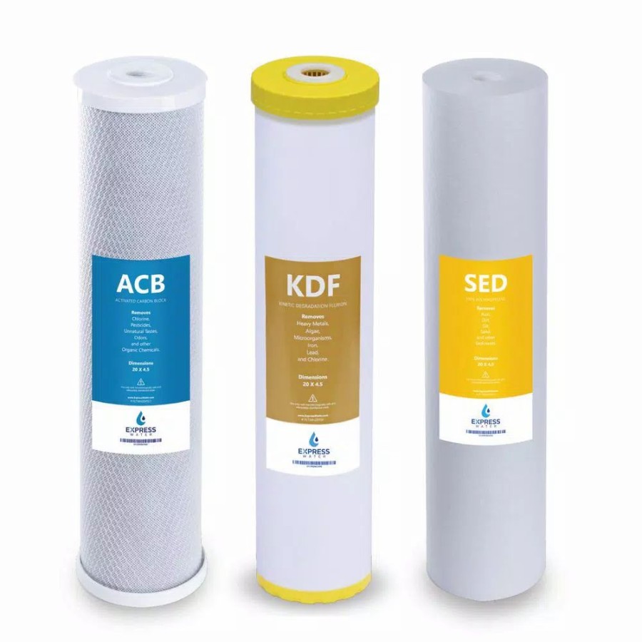 Water Filters * | Replacement Water Filters Express Water Express Water Whole House Heavy Metal Water Filter Set Sediment, Carbon Block, Kdf 5 Micron 4.5" X 20" Inch