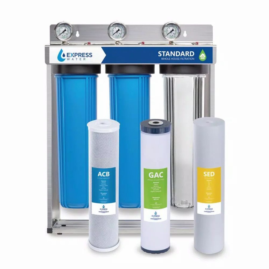 Water Filters * | Water Filtration Systems Express Water Express Water 3 Stage Whole House Water Filtration System Sed, Charcoal, Carbon Includes Pressure Gauges And More