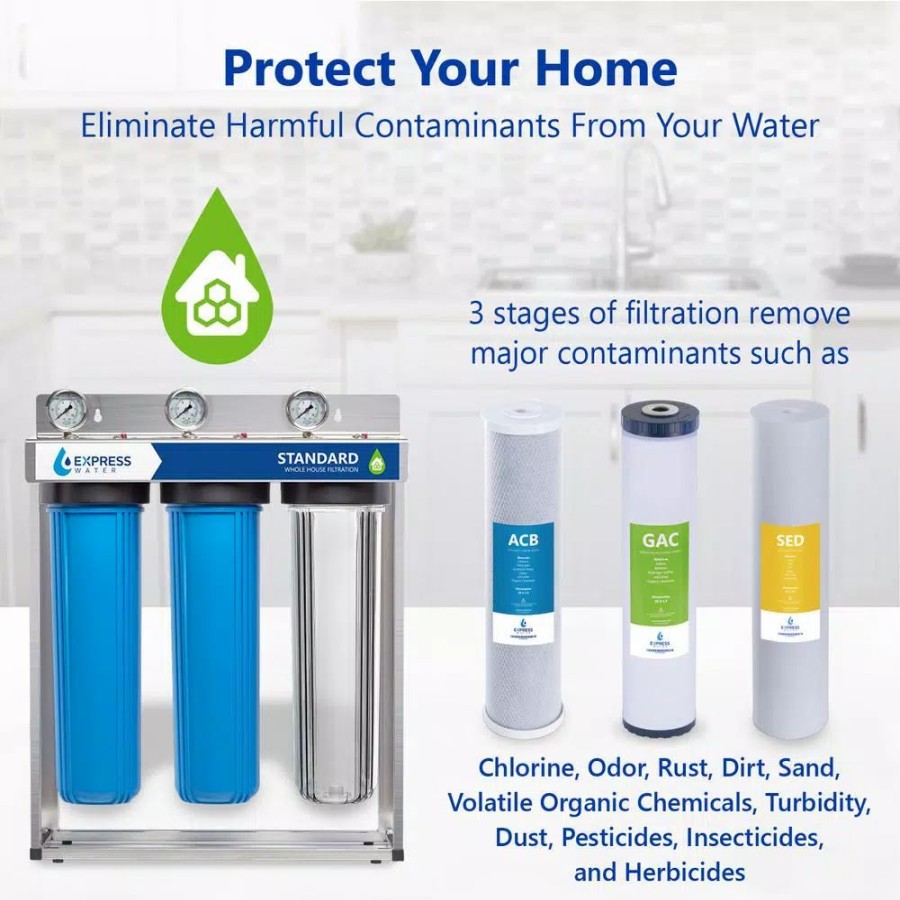 Water Filters * | Water Filtration Systems Express Water Express Water 3 Stage Whole House Water Filtration System Sed, Charcoal, Carbon Includes Pressure Gauges And More
