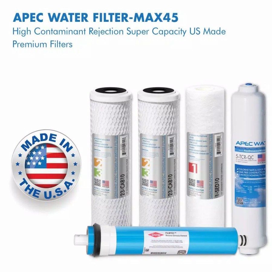 Water Filters * | Replacement Water Filters Apec Water Systems Ultimate Reverse Osmosis System 50 Gpd Stage 1-5 Replacement Water Filter Cartridge